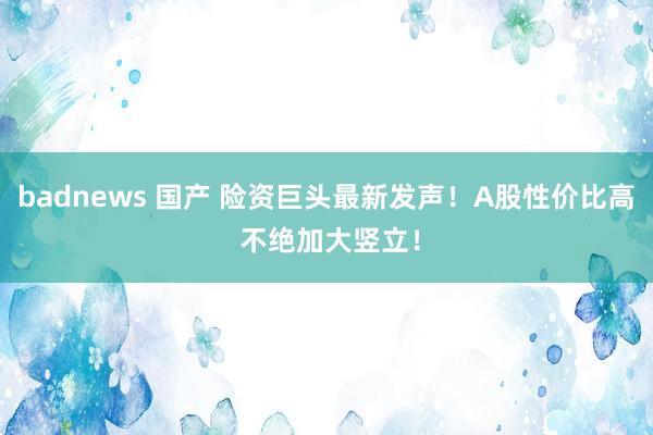 badnews 国产 险资巨头最新发声！A股性价比高 不绝加大竖立！