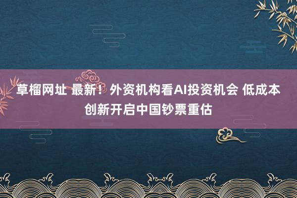 草榴网址 最新！外资机构看AI投资机会 低成本创新开启中国钞票重估