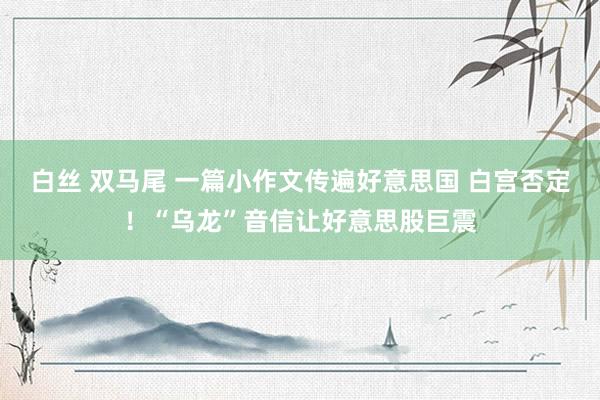 白丝 双马尾 一篇小作文传遍好意思国 白宫否定！“乌龙”音信让好意思股巨震